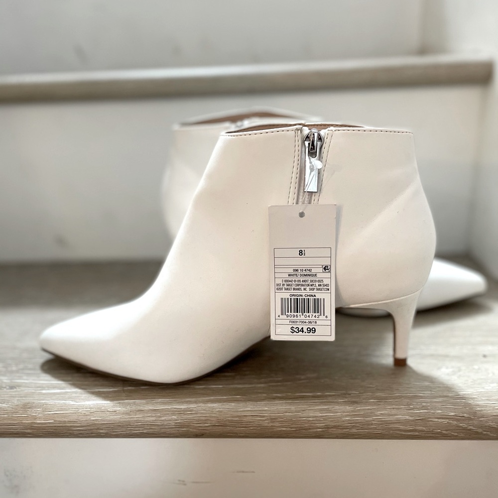 New White Booties with Kitty Heels